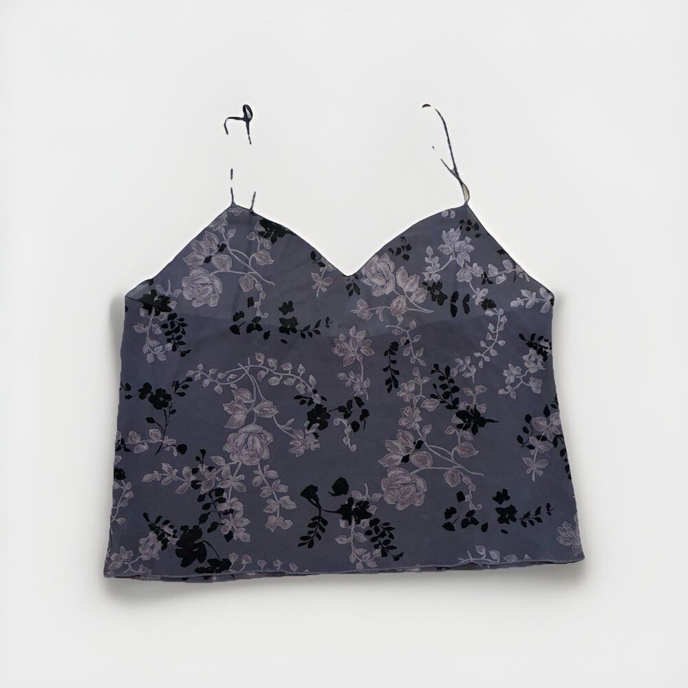 Y2K Calvin Klein Women's Gray Spaghetti Strap Camisole Top Floral Size L Fairy - Picture 6 of 6